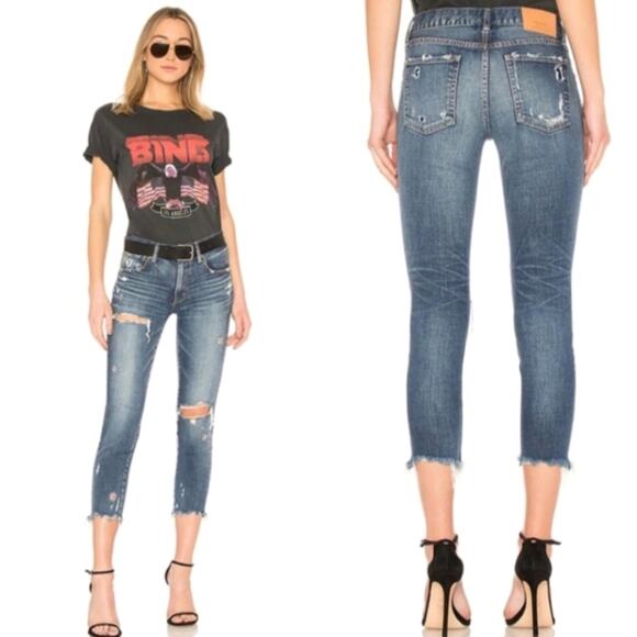 Moussy Vintage Ridgewood Distressed Skinny Jeans in Medium Wash Blue Size 26 - Picture 1 of 16